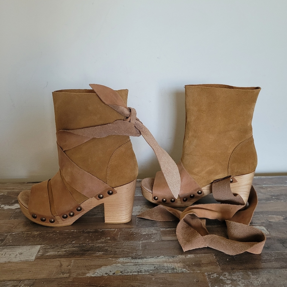 Free people Block Heels Peep Toe Ankle Clog Bootie - Picture 8 of 11